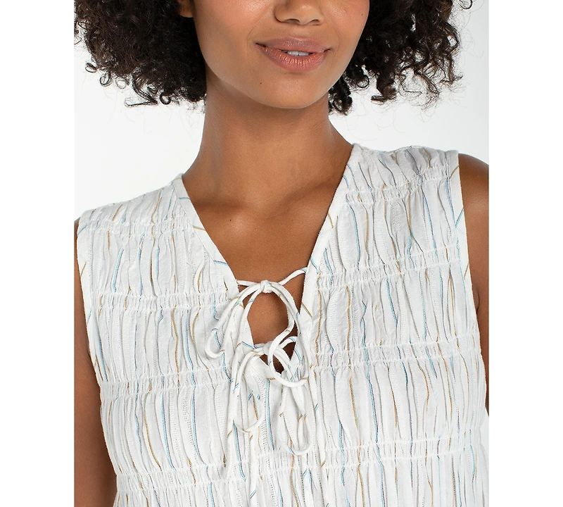 Liverpool Los Angeles Women's Sleeveless Tie-Front Smocked Top