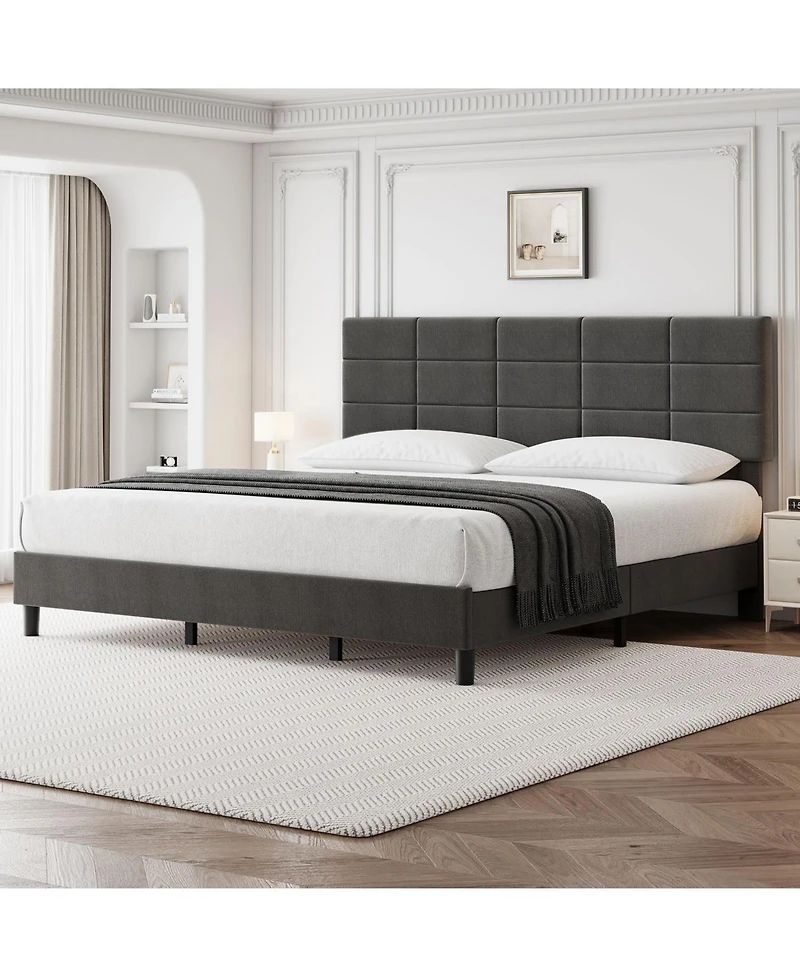 gaomon Bed Frame with Headboard, Linen Upholstered Bed Frames with Solid Wooden Slats Support, No Box Spring Needed
