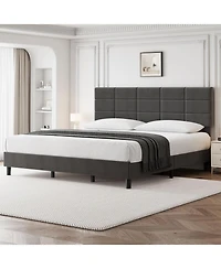 gaomon Bed Frame with Headboard, Linen Upholstered Bed Frames with Solid Wooden Slats Support, No Box Spring Needed