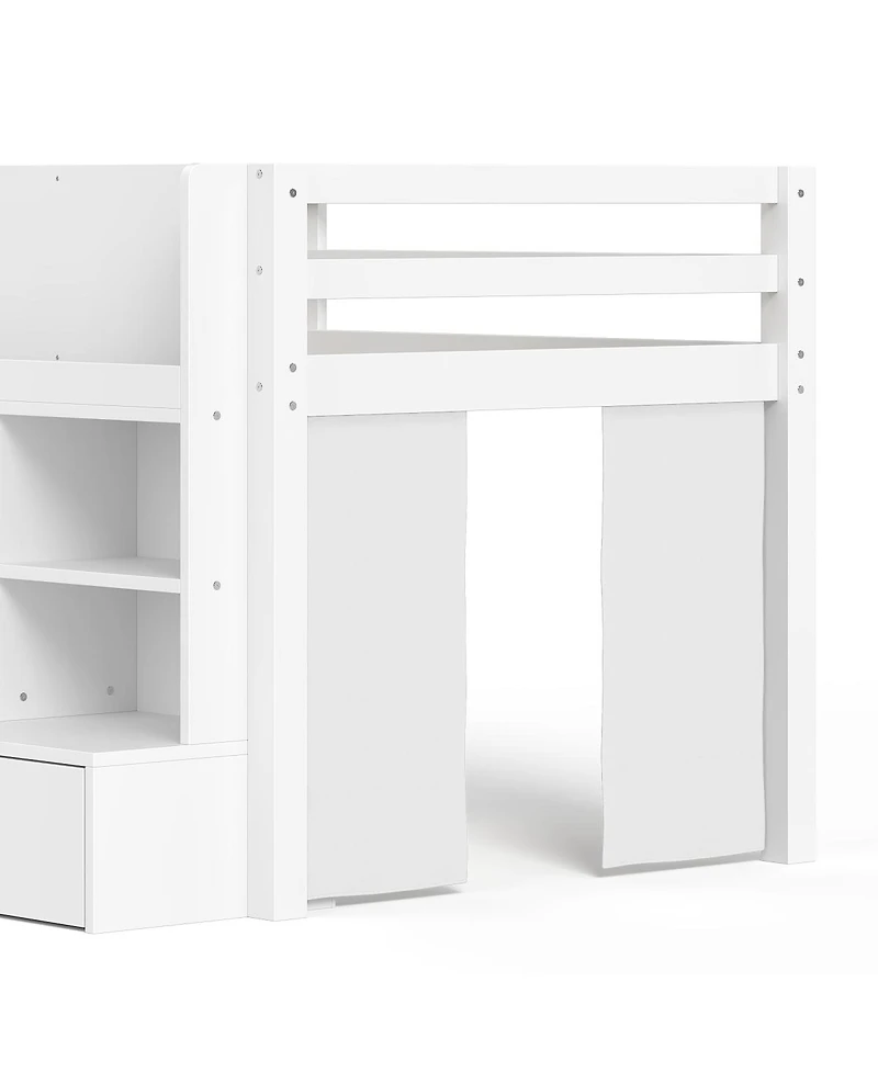 Streamdale Furniture Twin Xl Loft Bed with Multi-Storage Shelves & Curtain