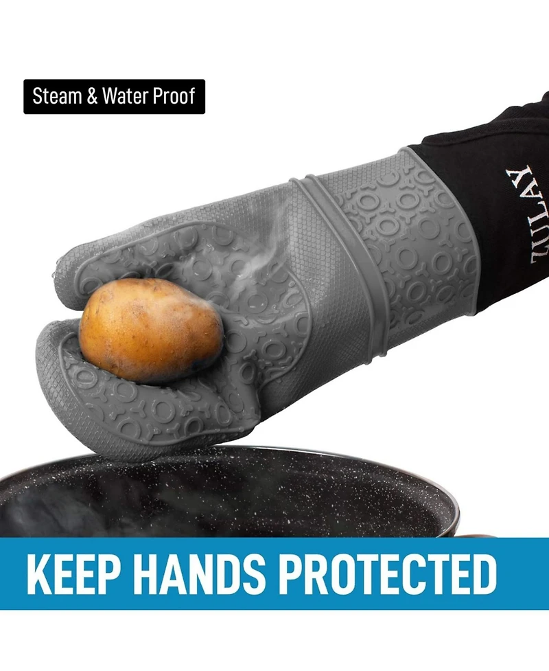 Zulay Kitchen Non Slip Grip Oven Mitts Heat Resistant - Long Protective Oven Gloves