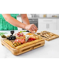 Premium Bamboo Cheese Board Deluxe Set with 4 Piece Knife Set