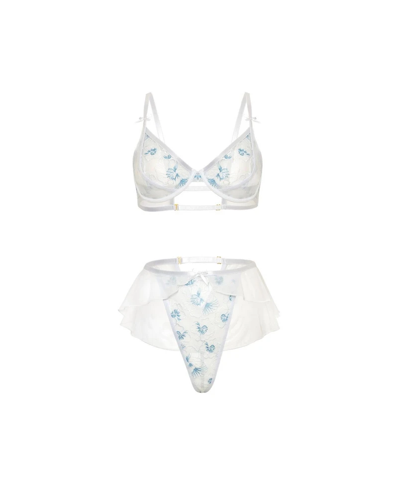 Oh La Cheri Women's Elena Embroidered Bra Set