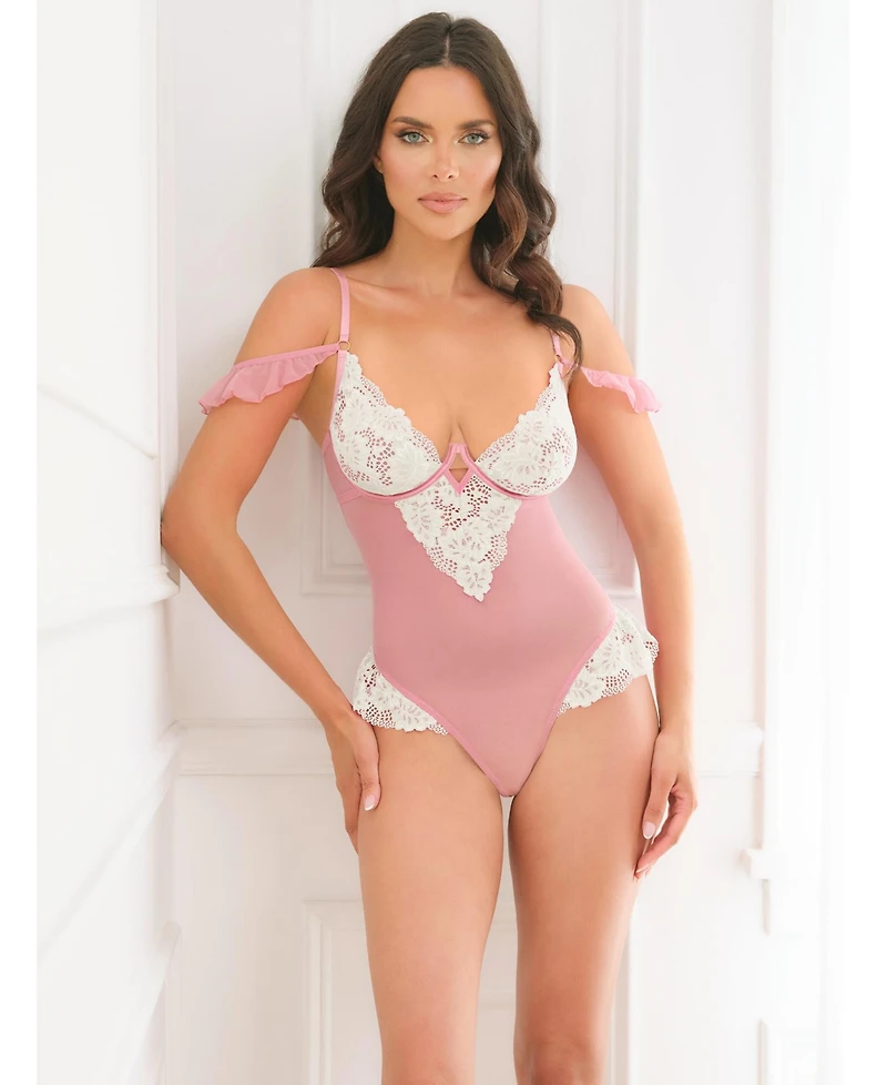 Oh La Cheri Women's Cassandra Sheer Lace Teddy