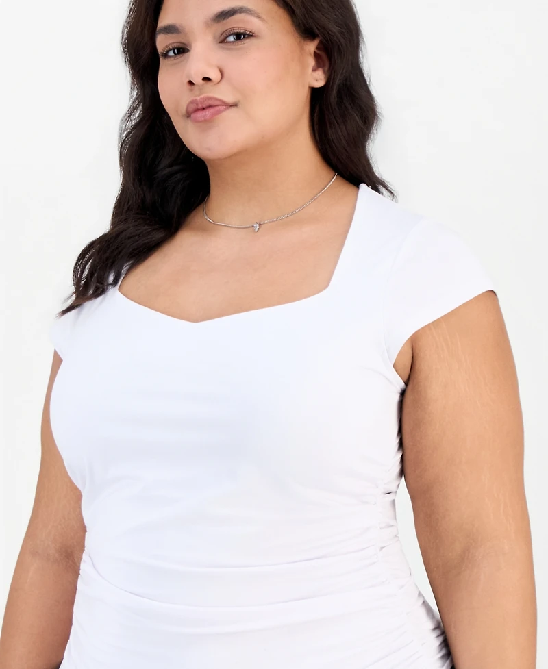 Full Circle Trends Trendy Plus Yummy Ruched Square-Neck Shrug Top