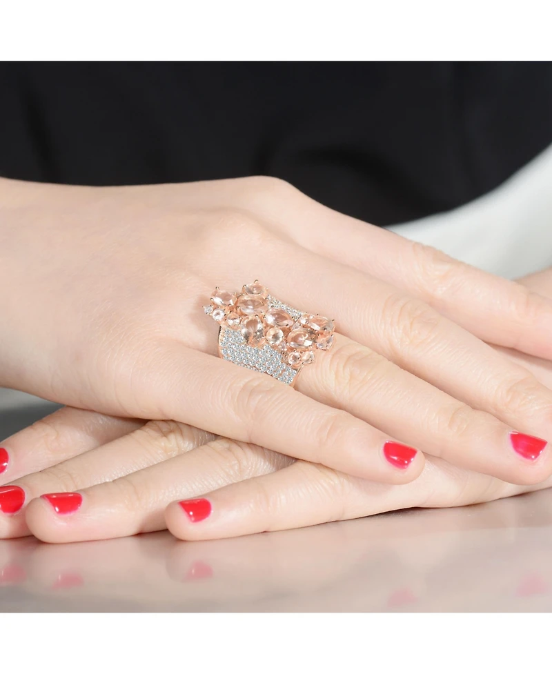 Sterling Silver 18K Rose Gold Plated with Pink Wide Band Accent Ring