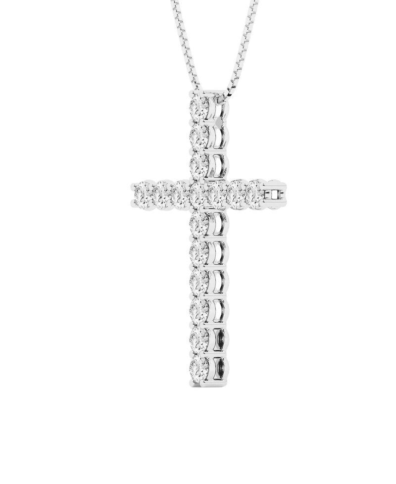 Macy's Diamond (3-1/5 ct. t.w.) Cross Pendant Necklace in Sterling Silver