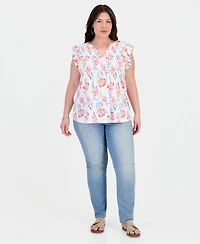 Style & Co Plus Emelia Flutter-Sleeve Tie-Neck Top