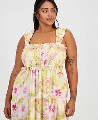 Full Circle Trends Plus Size Poof Strap Square Neck Rayon Dress
