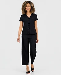 Anne Klein Essentials Petite Button-Front Blouse