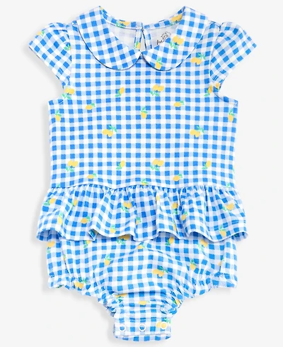 First Impressions Baby Girls' 0M-24M Lemon-Print Gingham Sunsuit, Macy's Exclusive