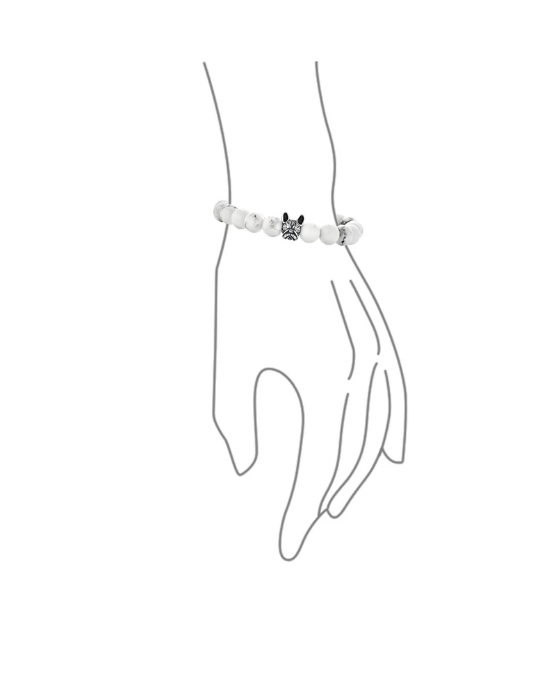 Bling Jewelry Pet Animal Charm Frenchie Dog Boxer Natural White Howlite Bead Stretch French Bulldog Bracelet Oxidized Silver Plated Adjustable