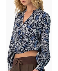Ivonne Women's Long Sleeve Paisley V-Neck Blouse