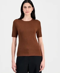 Tahari Asl Women's Short-Sleeve Metallic Sweater Tee