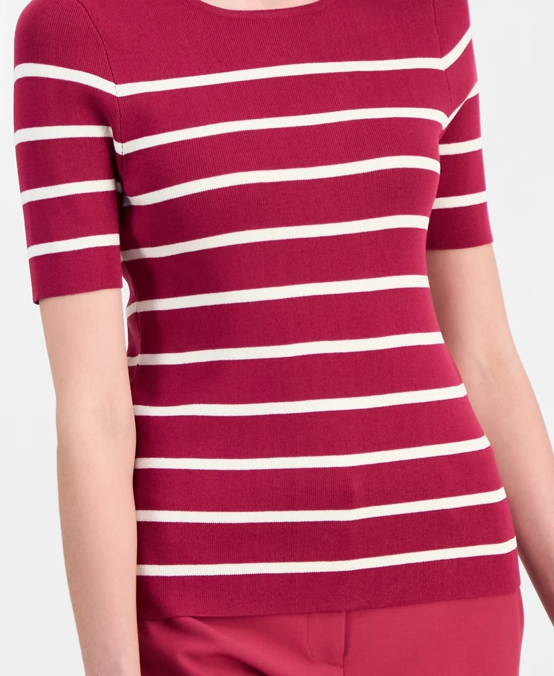 Tahari Asl Women's Striped Short-Sleeve Sweater Tee