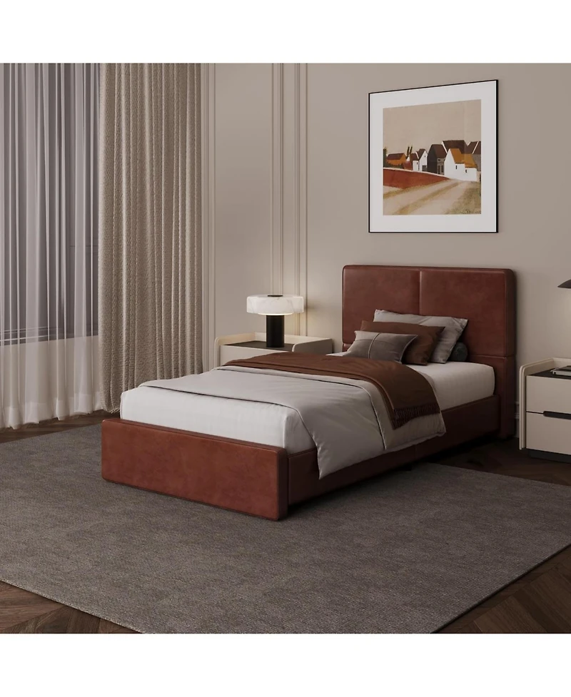 gaomon Platform Bed Frame with 2 Storage Drawers, Faux Leather Low Profile Bed Base with Wood Slat Support, No Box Spring Needed, Easy Assembly