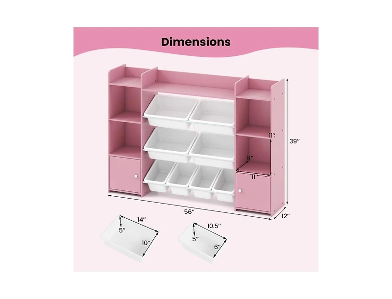 Slickblue Large Kids Storage Organizer with 8 Bins and Bookshelf