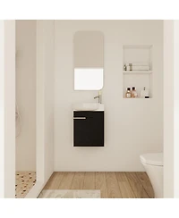Sillysis 17" Wall-Mounted Modern Bathroom Vanity with Ceramic Sink, Black Chestnut Plywood Cabinet & Soft Close Door for Small Spaces