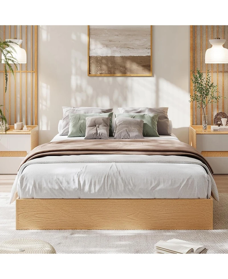 gaomon Wood Platform Bed Frame, Wooden Frame Without Headboard, Slat Support, No Box Spring Needed