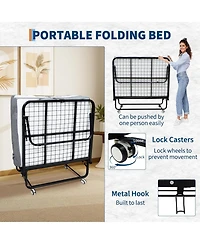 gaomon Folding Bed with Mattress, 75" x 38" Folded Bed with 5 Memory Foam Mattress and Sturdy Metal Frame, Rollaway Guest Beds on Wheels for