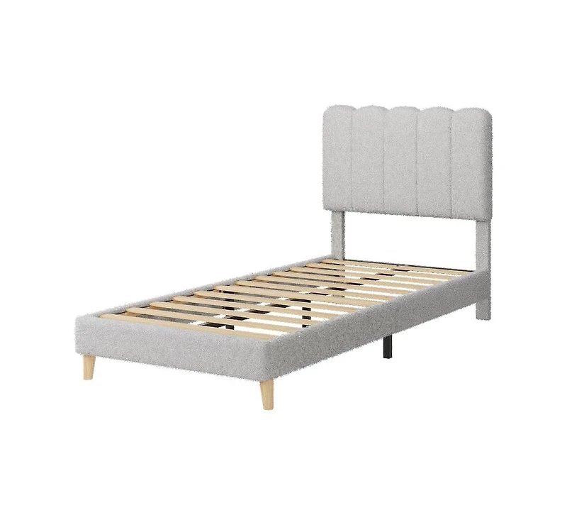 gaomon Boucle Twin Xl Bed Frame with Wave Headboard - Upholstered Platform Bed for Girls & Kids, Wood Slat Support, No Box Spring Needed