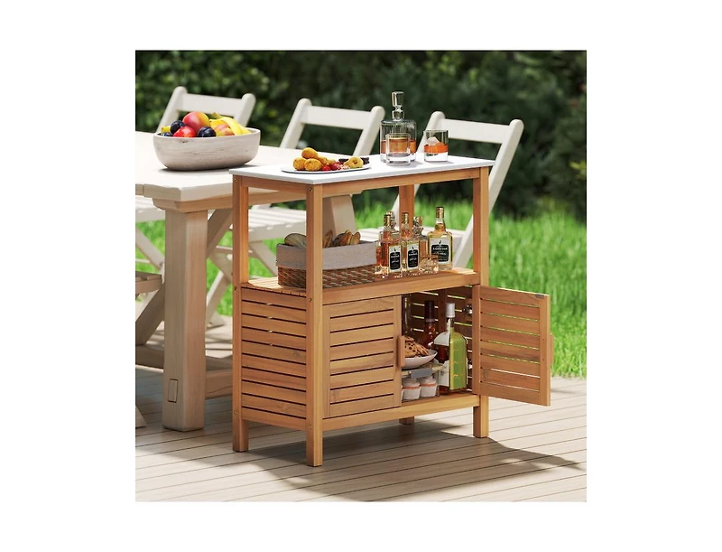Slickblue Acacia Wood Outdoor Potting Bench with Storage & Louvered Doors