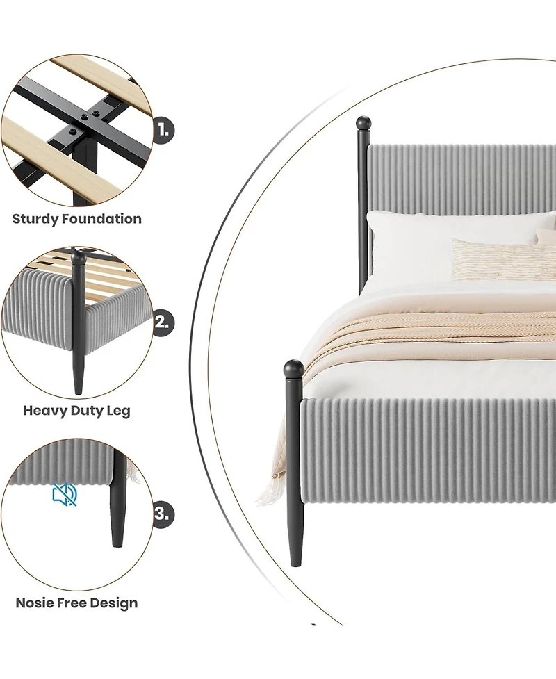 gaomon Bed Frame with Velvet Headboard