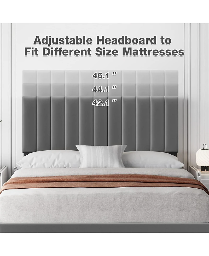 gaomon Queen Velvet Platform Bed with Adjustable Headboard