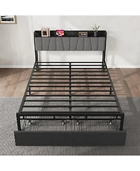 gaomon Bed Frame with Storage Headboard, Industrial Platform Bed with 2 Large Drawers and Charging Station