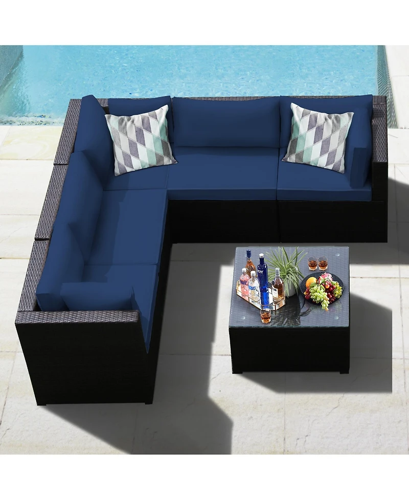 Gymax 6PCS Rattan Patio Sectional Sofa Conversation Set Outdoor w/ Cushions