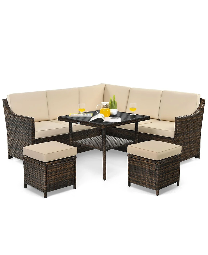 Gymax 6PCS Rattan Patio Sectional Sofa Set Cushioned Conversation Furniture Set