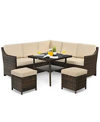 Gymax 6PCS Rattan Patio Sectional Sofa Set Cushioned Conversation Furniture Set