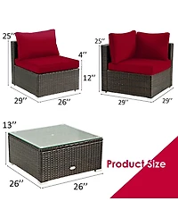 Gymax 5PCS Rattan Patio Conversation Set Sofa Furniture Set w/ Cushions