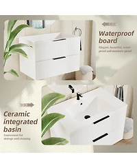 Sillysis 24" Wall Mounted Bathroom Vanity with Ceramic Sink, Fluted Mdf Cabinet & Drawers for Modern Bathrooms