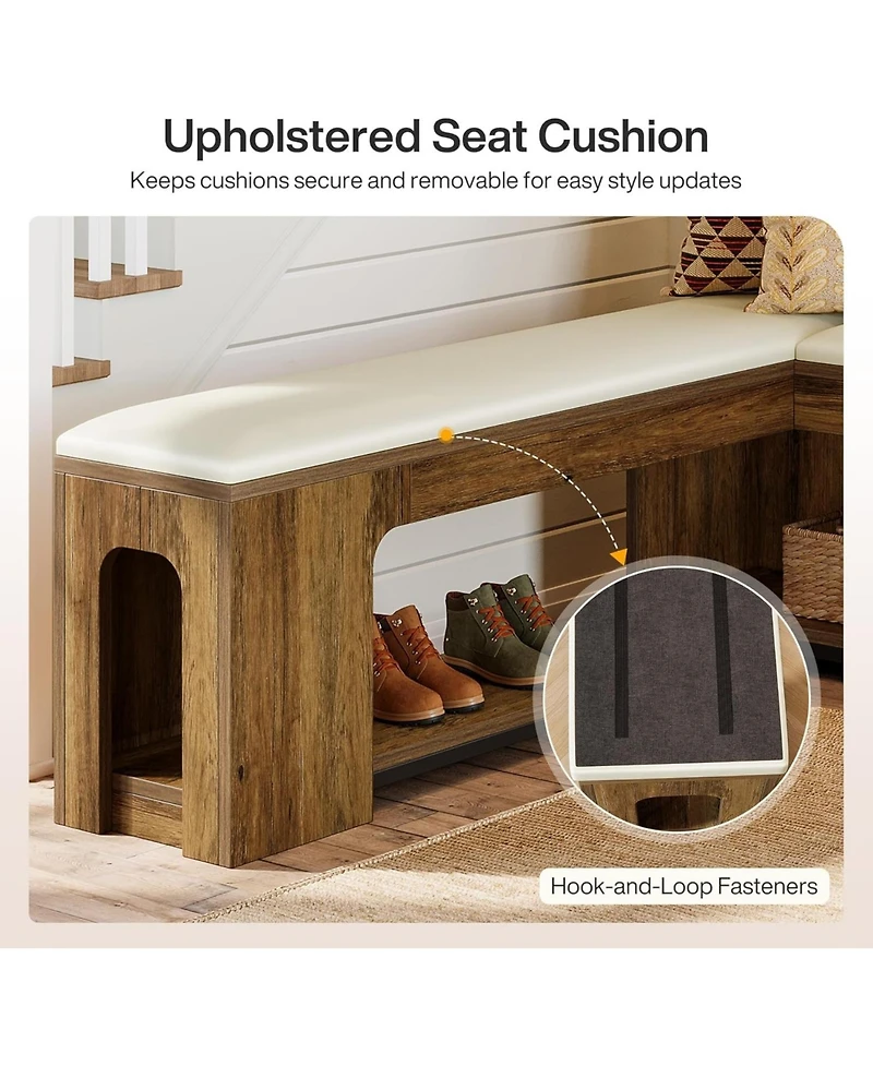 Tribesigns L Shaped Corner Bench, Farmhouse Breakfast Nook Bench with Removable Seat Cushion