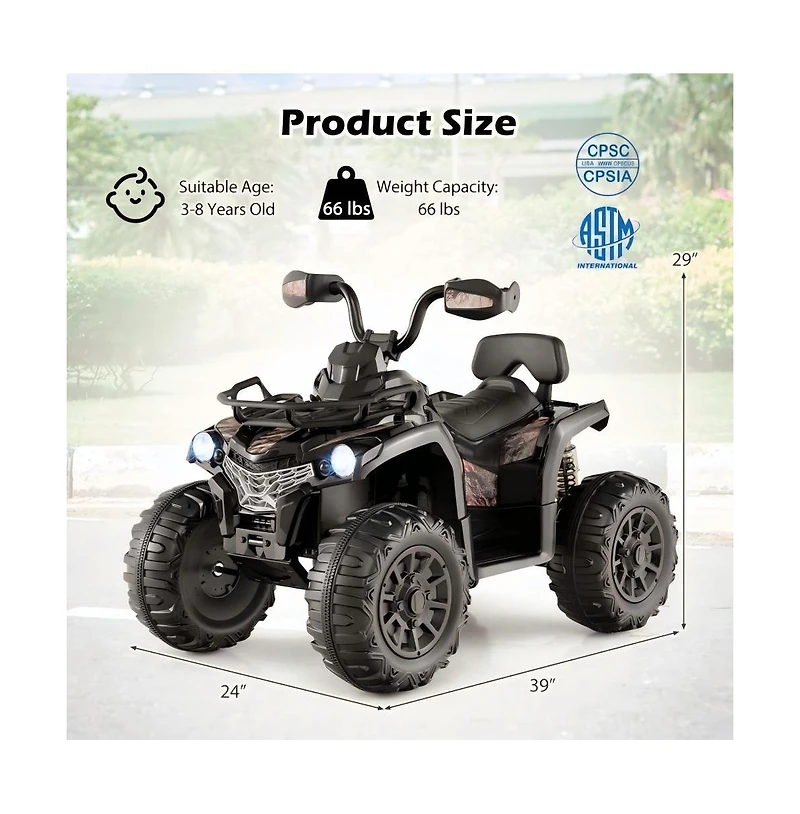 Hongge 12V Kids Ride On Atv 4 Wheeler with MP3 and Headlights