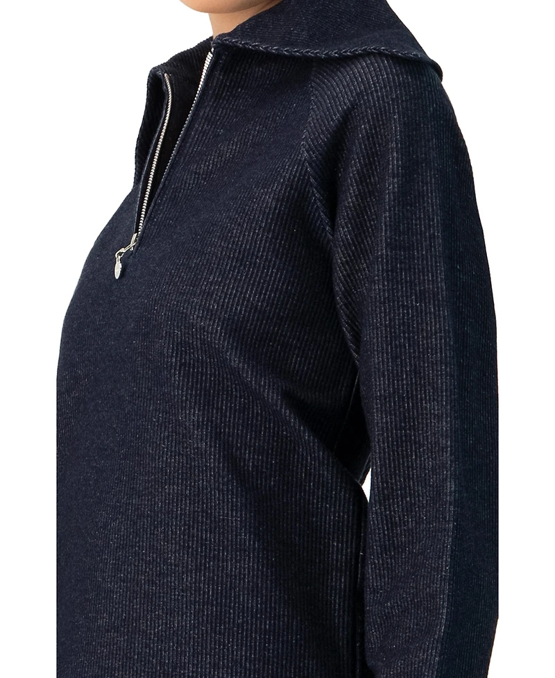 Ivonne Women's Ribbed Knit Sweater with Neckline Zipper
