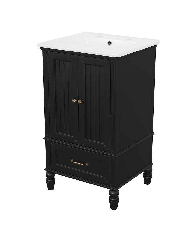 Sillysis Bathroom Vanity with Sink, Cabinet Doors and Drawer, Magnetic Door Adjustable Feet for Small Bathrooms-Sillysis