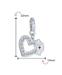 Bling Jewelry Heart Shape Rn Cap Nurse Dangle Bead Charm For Charm Bracelet .925 Sterling Silver
