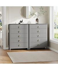 gaomon Tall Fluted Dresser, 5 Drawer Modern Wood Storage Chest for Living Room or Entryway