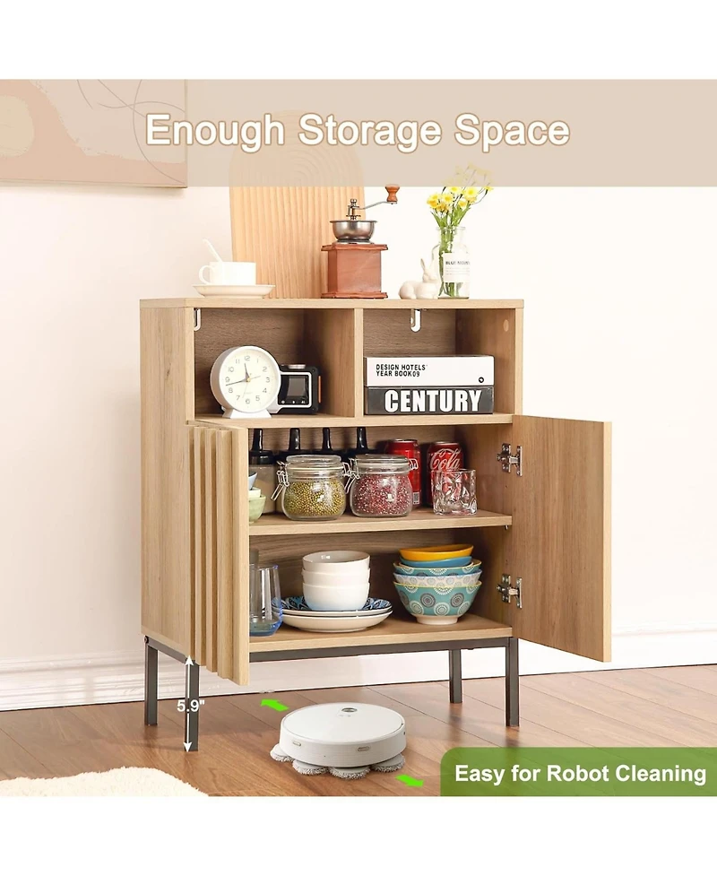 gaomon Farmhouse Buffet Cabinet with Storage, Sideboard Cabinet with 2 Fluted Doors, Adjustable Shelf and Metal Legs