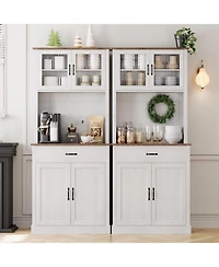 gaomon Kitchen Pantry Cabinet with Microwave Stand & Coffee Bar,Wooden Freestanding Hutch Cabinet with Adjustable Shelves and 4 Doors