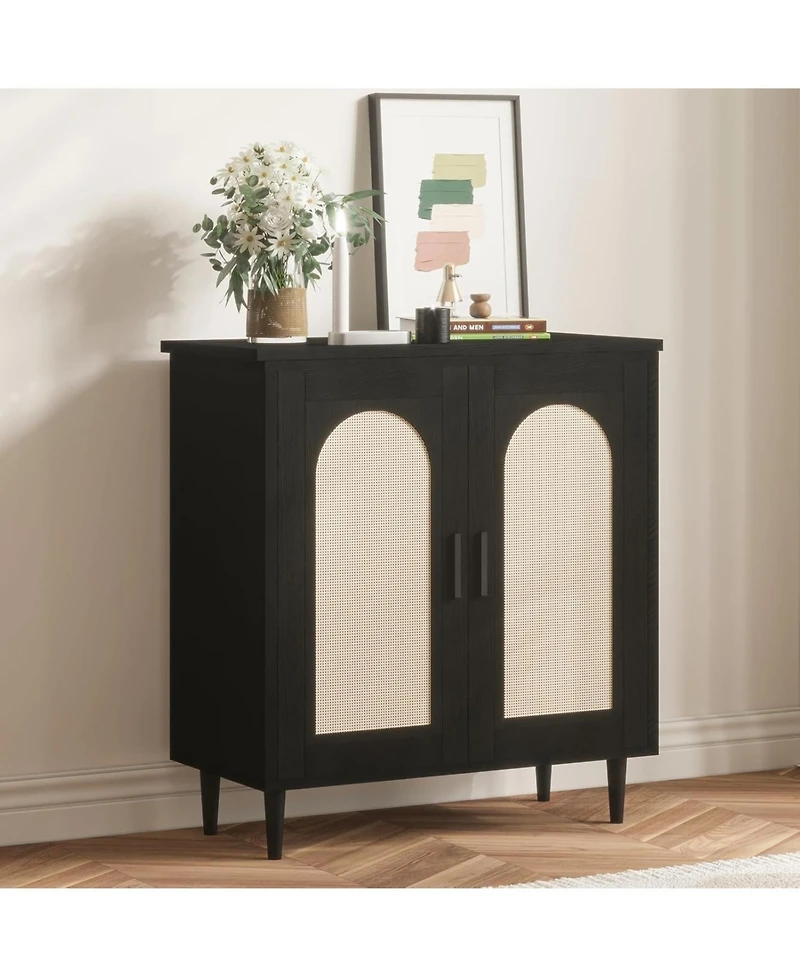 gaomon Rattan Accent Sideboard Console Table for Hallway Dining Room Kitchen with Adjustable Storage