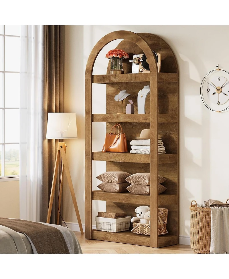 Tribesigns 71" Tall Farmhouse Bookcase, Arch-Shaped Racks