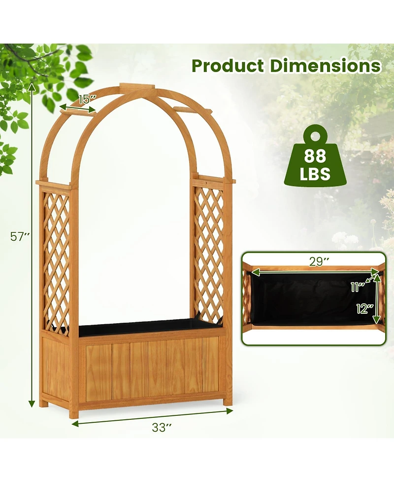 Gymax Wooden Raised Garden Bed w/ Lattice Trellis Arched Roof Liner Drainage Patio