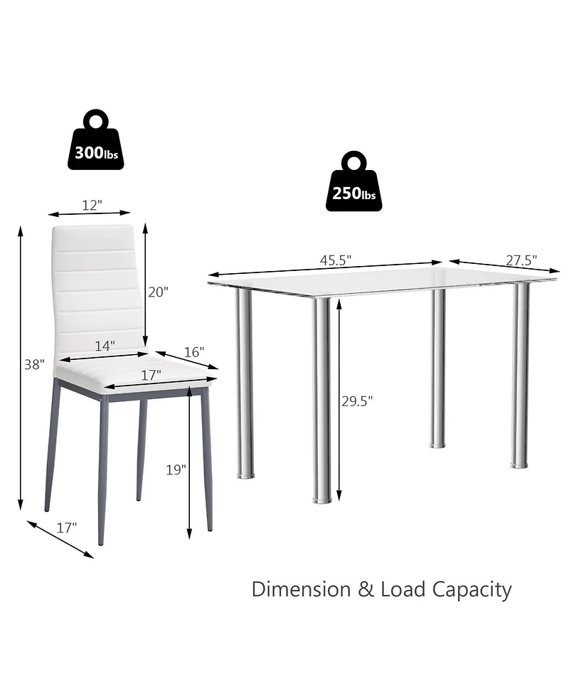 Gymax 5 Piece Table Chair Dining Set Glass Metal Kitchen Furniture