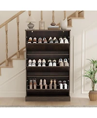 gaomon Shoe Cabinet with 3 Flip Drawers Modern Fluted Cabinet with Adjustable Shelves Freestanding Wooden Shoe Organizer for Entryway Hallway