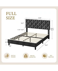 gaomon Bed Frame with Upholstered Headboard, Upholstered Bed Frame, Heavy-Duty Platform Bed Frame with Strong Wood Slats, No Box Spring Needed