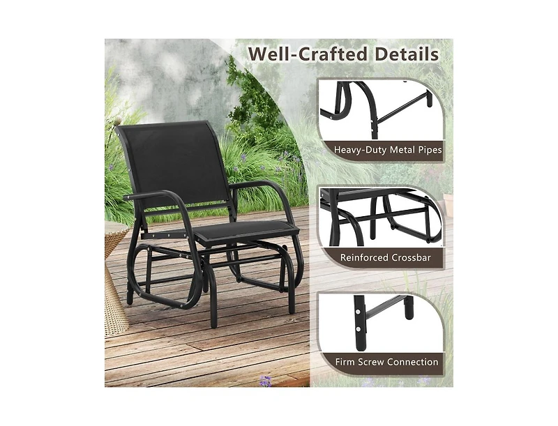 Slickblue Outdoor Single Swing Glider Rocking Chair with Armrest