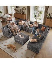 Xizzi 9-Piece Modular Sectional Sofa Couch with Chaise Ottomans, Comfy Plush Corduroy Cloud Couches, Modern Deep Seat Sofas Set for Living Room